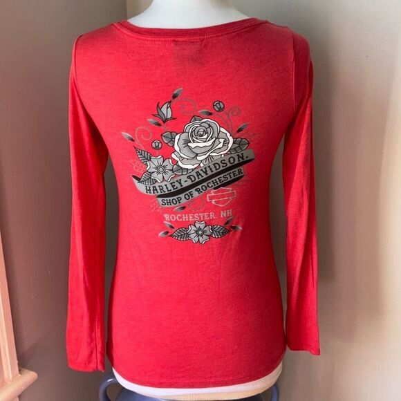 Harley Davidson Red Long Sleeve Tee Medium New Hampshire, Laconia, Bike Week - Picture 3 of 12